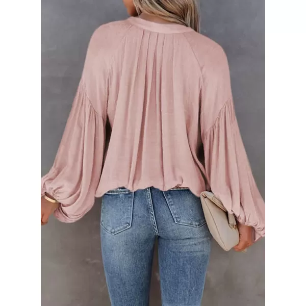 Dokotoo Womens V Neck Balloon Long Sleeve Shirts Button Down Shirt Blouses Tops