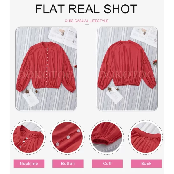 Dokotoo Womens V Neck Balloon Long Sleeve Shirts Button Down Shirt Blouses Tops