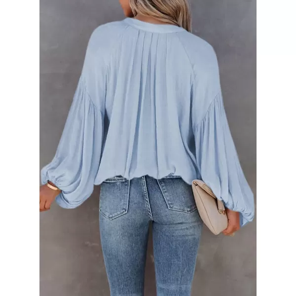 Dokotoo Womens V Neck Balloon Long Sleeve Shirts Button Down Shirt Blouses Tops