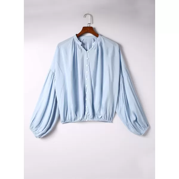 Dokotoo Womens V Neck Balloon Long Sleeve Shirts Button Down Shirt Blouses Tops