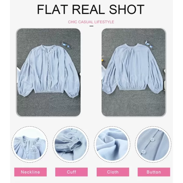 Dokotoo Womens V Neck Balloon Long Sleeve Shirts Button Down Shirt Blouses Tops