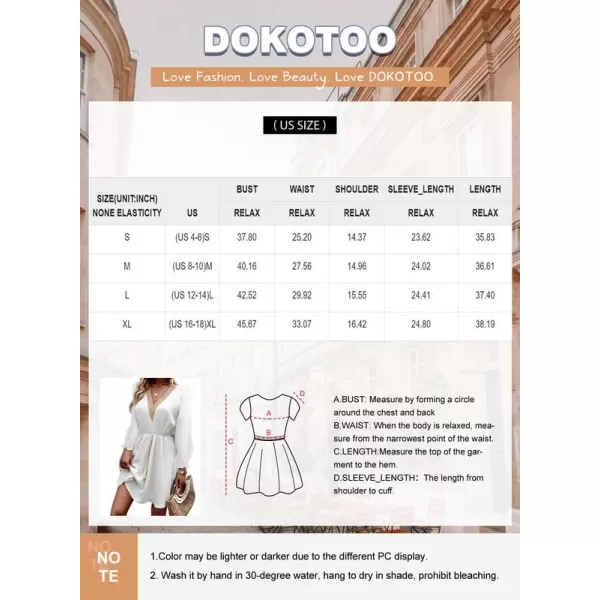 Dokotoo Womens V Neck Dresses Lantern Long Sleeve Lace Trim Midi Dress Tassel Belt Shirt Dress