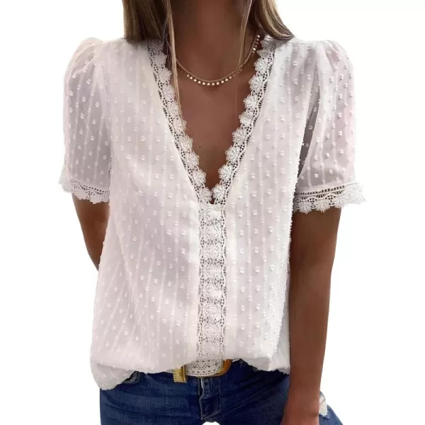 Dokotoo Women's V Neck Lace Crochet Tunic Tops Flowy Casual Blouses Shirts