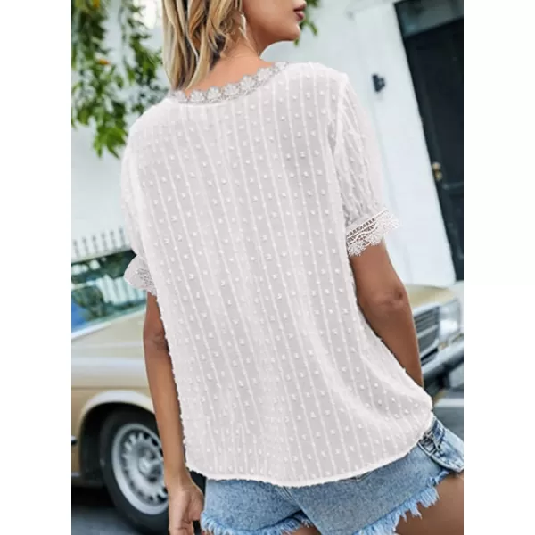 Dokotoo Women's V Neck Lace Crochet Tunic Tops Flowy Casual Blouses Shirts