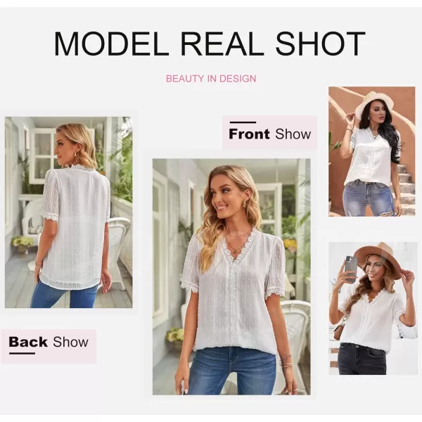 Dokotoo Women's V Neck Lace Crochet Tunic Tops Flowy Casual Blouses Shirts