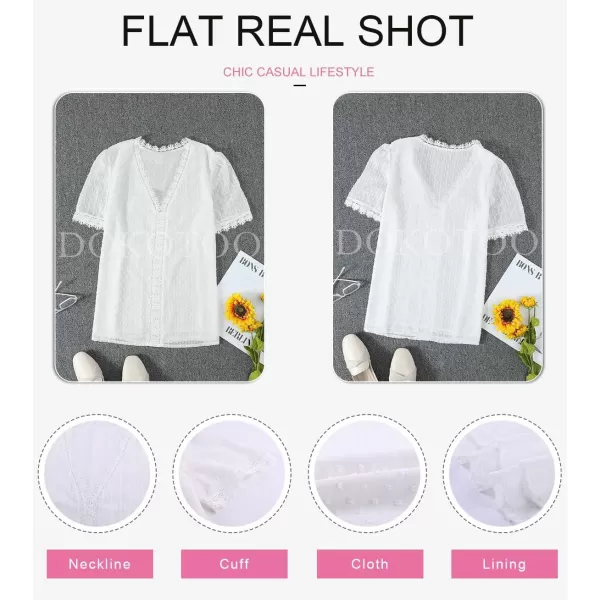Dokotoo Women's V Neck Lace Crochet Tunic Tops Flowy Casual Blouses Shirts