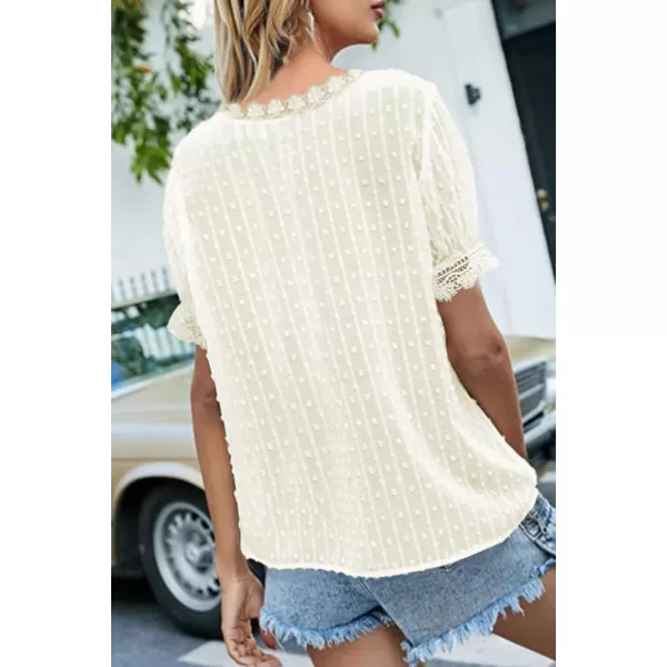 Dokotoo Women's V Neck Lace Crochet Tunic Tops Flowy Casual Blouses Shirts