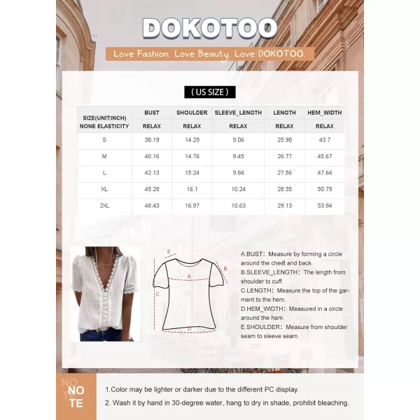 Dokotoo Women's V Neck Lace Crochet Tunic Tops Flowy Casual Blouses Shirts