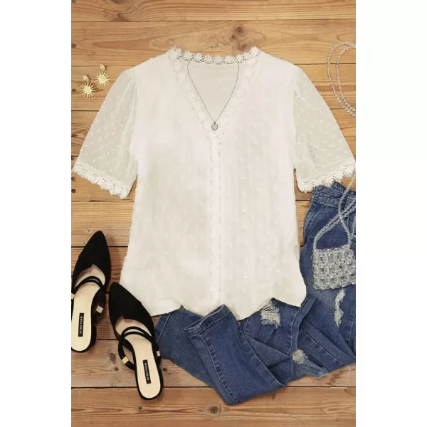 Dokotoo Women's V Neck Lace Crochet Tunic Tops Flowy Casual Blouses Shirts