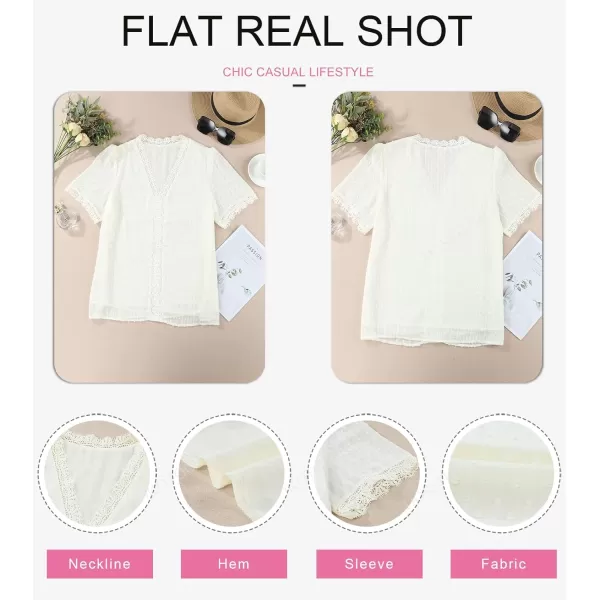 Dokotoo Women's V Neck Lace Crochet Tunic Tops Flowy Casual Blouses Shirts