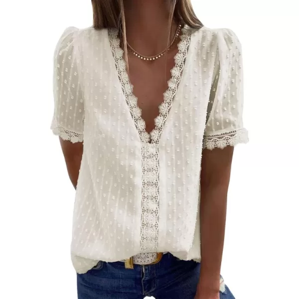 Dokotoo Women's V Neck Lace Crochet Tunic Tops Flowy Casual Blouses Shirts