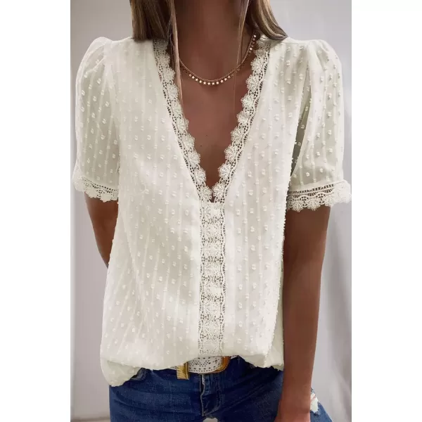 Dokotoo Women's V Neck Lace Crochet Tunic Tops Flowy Casual Blouses Shirts