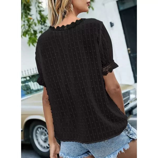 Dokotoo Women's V Neck Lace Crochet Tunic Tops Flowy Casual Blouses Shirts