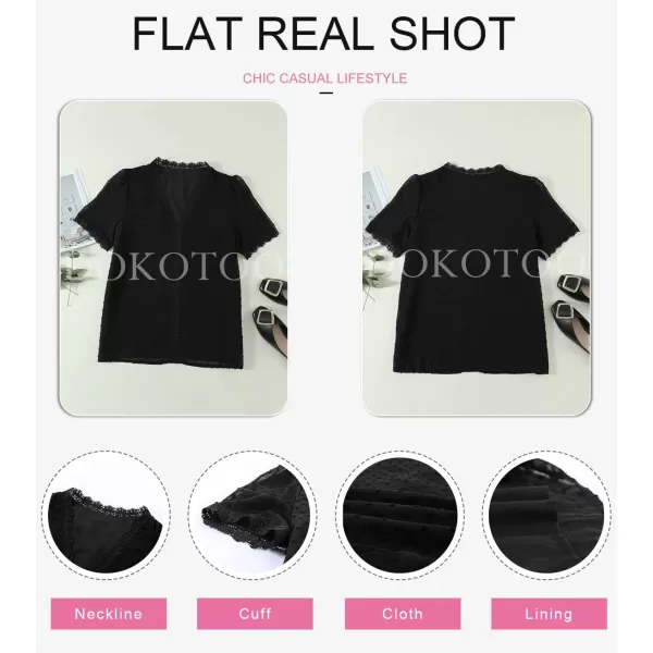 Dokotoo Women's V Neck Lace Crochet Tunic Tops Flowy Casual Blouses Shirts