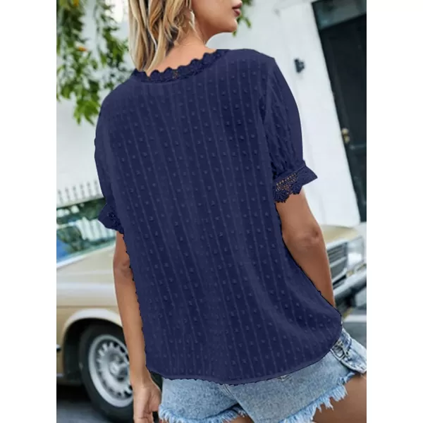 Dokotoo Women's V Neck Lace Crochet Tunic Tops Flowy Casual Blouses Shirts