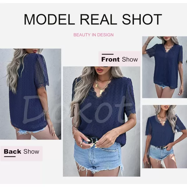 Dokotoo Women's V Neck Lace Crochet Tunic Tops Flowy Casual Blouses Shirts