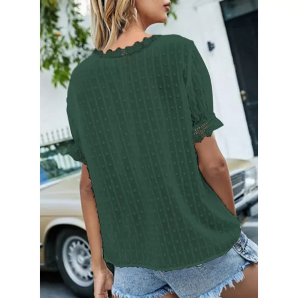 Dokotoo Women's V Neck Lace Crochet Tunic Tops Flowy Casual Blouses Shirts