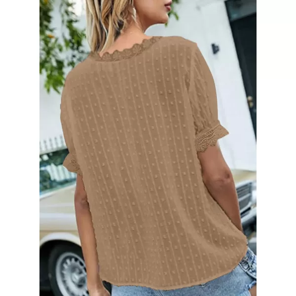 Dokotoo Women's V Neck Lace Crochet Tunic Tops Flowy Casual Blouses Shirts