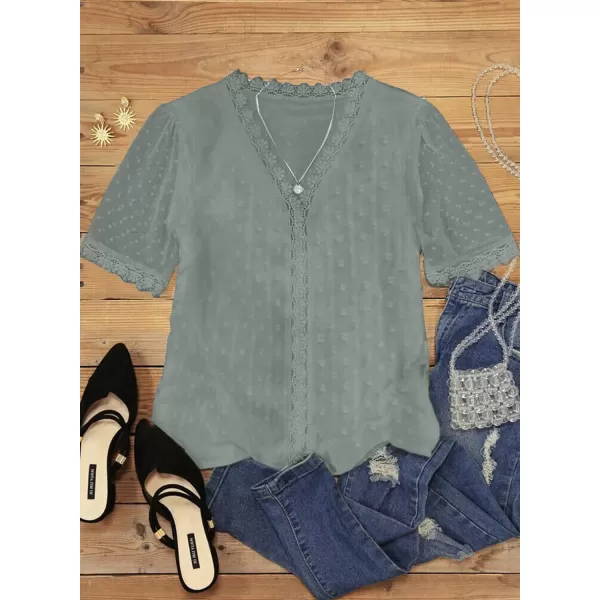Dokotoo Women's V Neck Lace Crochet Tunic Tops Flowy Casual Blouses Shirts