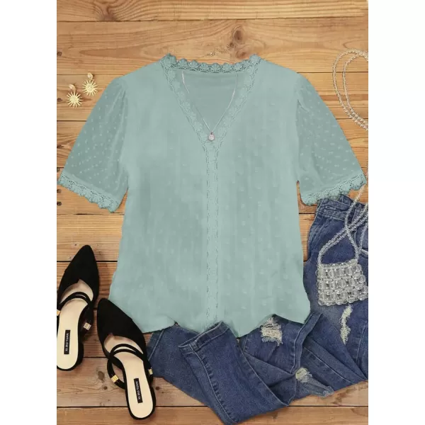 Dokotoo Women's V Neck Lace Crochet Tunic Tops Flowy Casual Blouses Shirts