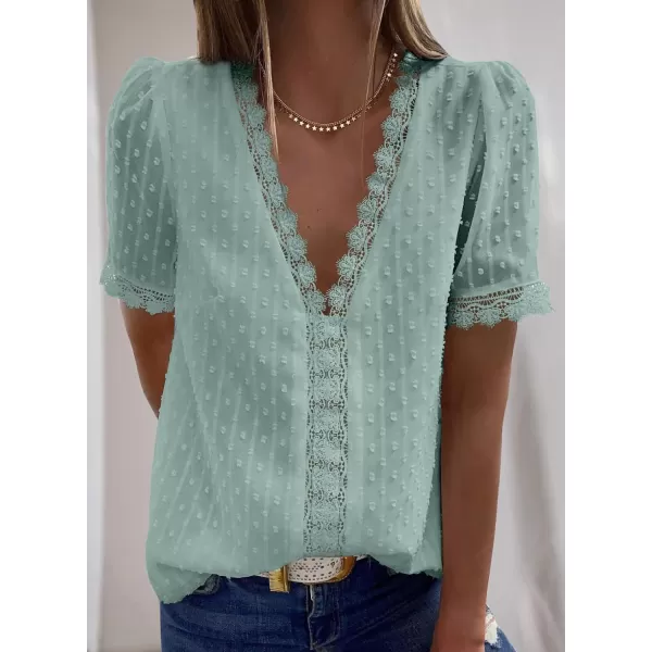 Dokotoo Women's V Neck Lace Crochet Tunic Tops Flowy Casual Blouses Shirts