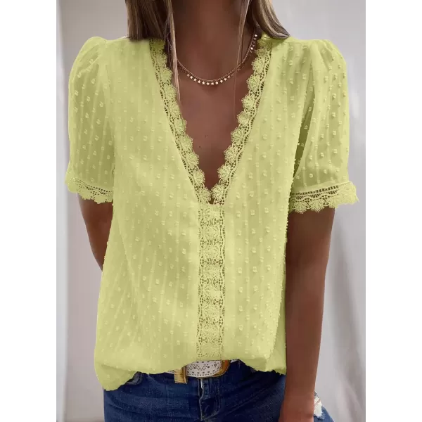 Dokotoo Women's V Neck Lace Crochet Tunic Tops Flowy Casual Blouses Shirts
