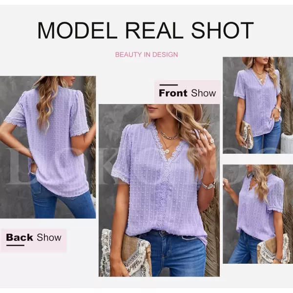 Dokotoo Women's V Neck Lace Crochet Tunic Tops Flowy Casual Blouses Shirts
