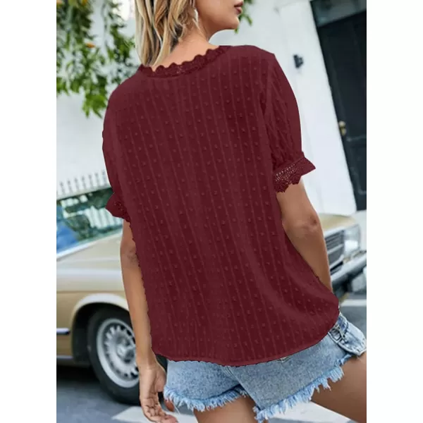 Dokotoo Women's V Neck Lace Crochet Tunic Tops Flowy Casual Blouses Shirts