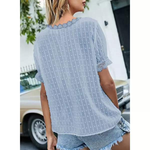 Dokotoo Women's V Neck Lace Crochet Tunic Tops Flowy Casual Blouses Shirts