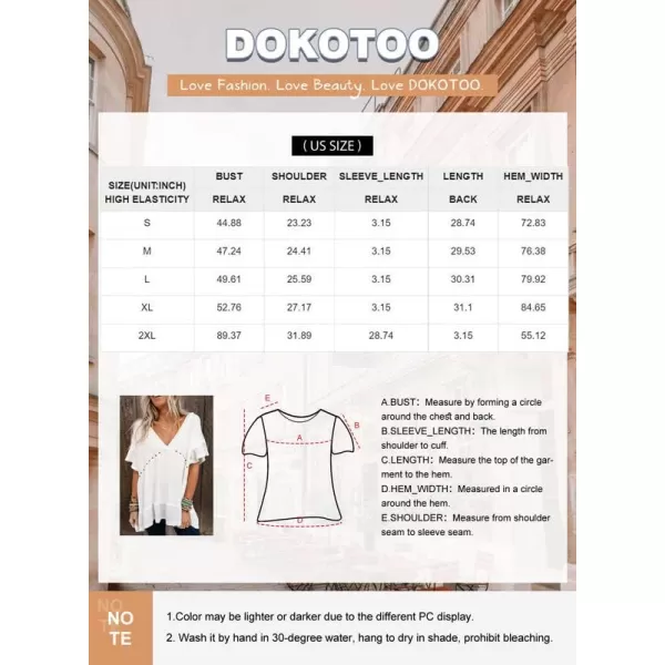 Dokotoo Womens Waffle Knit Tops V-Neck Ruffle Sleeve Blouse Stud Rivet Splicing Shirts