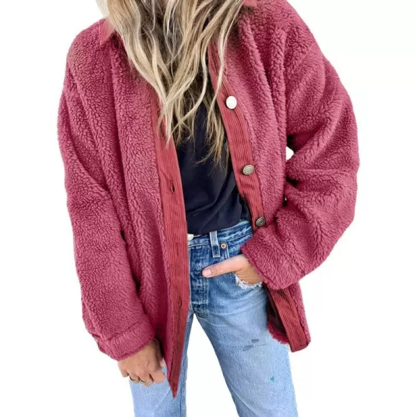 Dokotoo Womens Winter Coats Fleece Turn-down Collar Button Down Long Sleeve Sherpa Jackets with Pockets