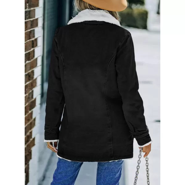 Dokotoo Womens Winter Warm Jean Jacket Stand Collar Wool Liner Sherpa Denim Coats Thicker Outerwear with Pockets
