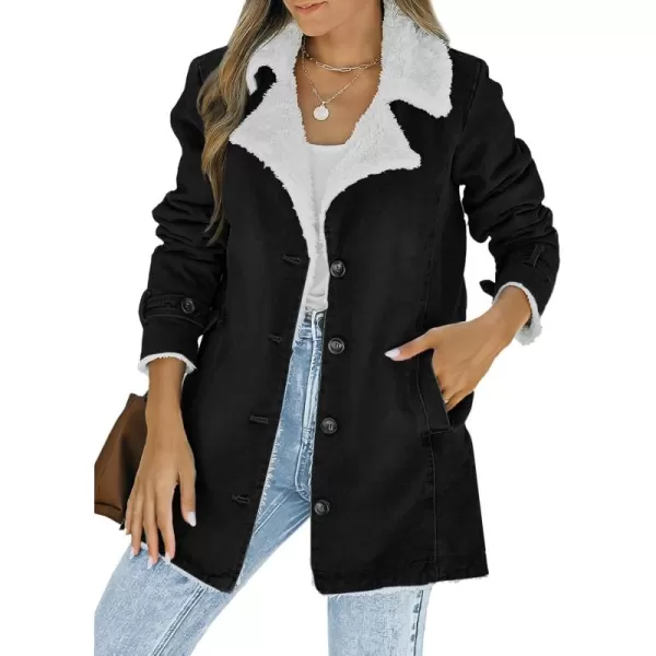 Dokotoo Womens Winter Warm Jean Jacket Stand Collar Wool Liner Sherpa Denim Coats Thicker Outerwear with Pockets