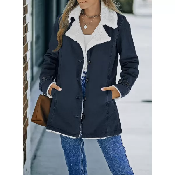 Dokotoo Womens Winter Warm Jean Jacket Stand Collar Wool Liner Sherpa Denim Coats Thicker Outerwear with Pockets