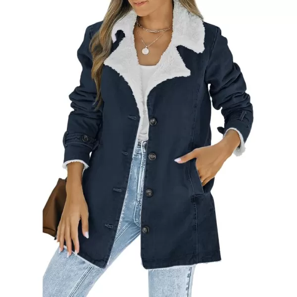 Dokotoo Womens Winter Warm Jean Jacket Stand Collar Wool Liner Sherpa Denim Coats Thicker Outerwear with Pockets