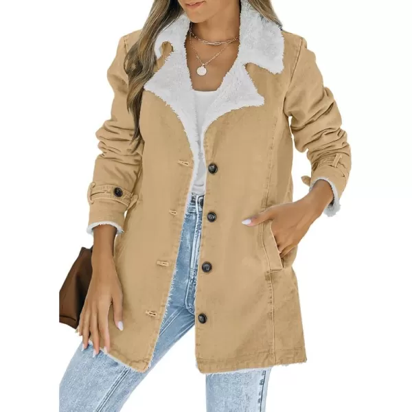 Dokotoo Womens Winter Warm Jean Jacket Stand Collar Wool Liner Sherpa Denim Coats Thicker Outerwear with Pockets