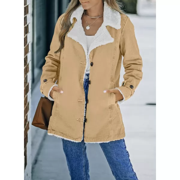 Dokotoo Womens Winter Warm Jean Jacket Stand Collar Wool Liner Sherpa Denim Coats Thicker Outerwear with Pockets