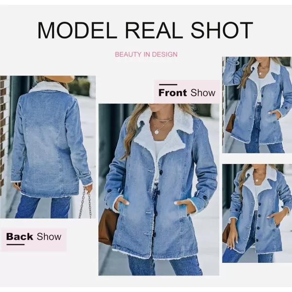 Dokotoo Womens Winter Warm Jean Jacket Stand Collar Wool Liner Sherpa Denim Coats Thicker Outerwear with Pockets