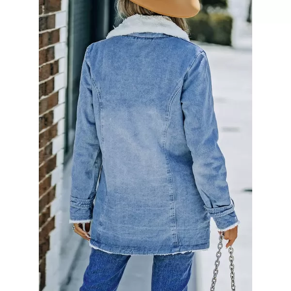 Dokotoo Womens Winter Warm Jean Jacket Stand Collar Wool Liner Sherpa Denim Coats Thicker Outerwear with Pockets