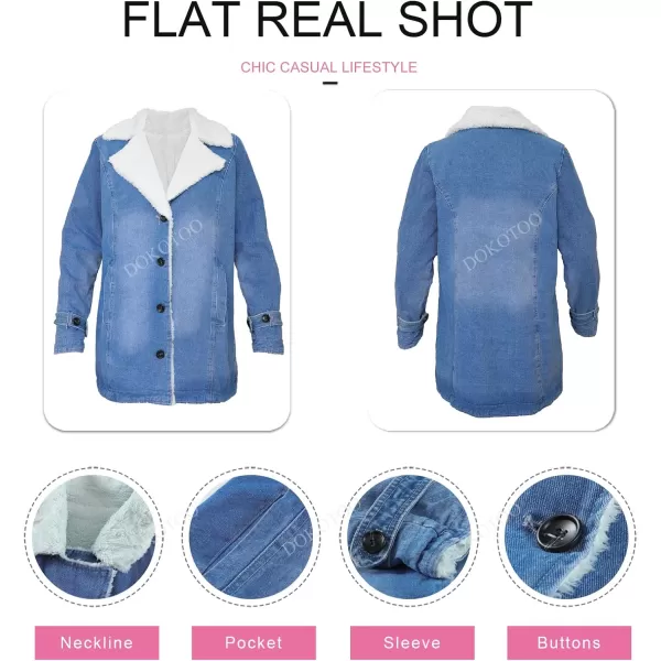 Dokotoo Womens Winter Warm Jean Jacket Stand Collar Wool Liner Sherpa Denim Coats Thicker Outerwear with Pockets
