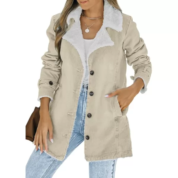Dokotoo Womens Winter Warm Jean Jacket Stand Collar Wool Liner Sherpa Denim Coats Thicker Outerwear with Pockets