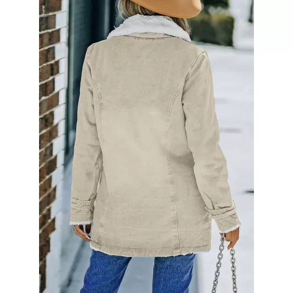 Dokotoo Womens Winter Warm Jean Jacket Stand Collar Wool Liner Sherpa Denim Coats Thicker Outerwear with Pockets