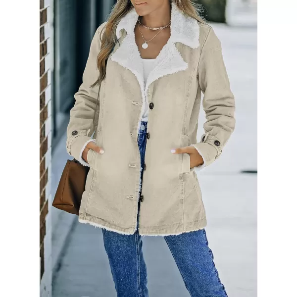 Dokotoo Womens Winter Warm Jean Jacket Stand Collar Wool Liner Sherpa Denim Coats Thicker Outerwear with Pockets