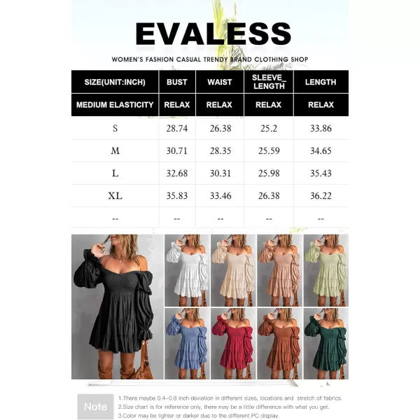 EVALESS Summer Dresses for Women 2022 Long Ruffle Sleeve V Neck Off Shoulder Elastic Waist Short Skater Casual Mini Dresses