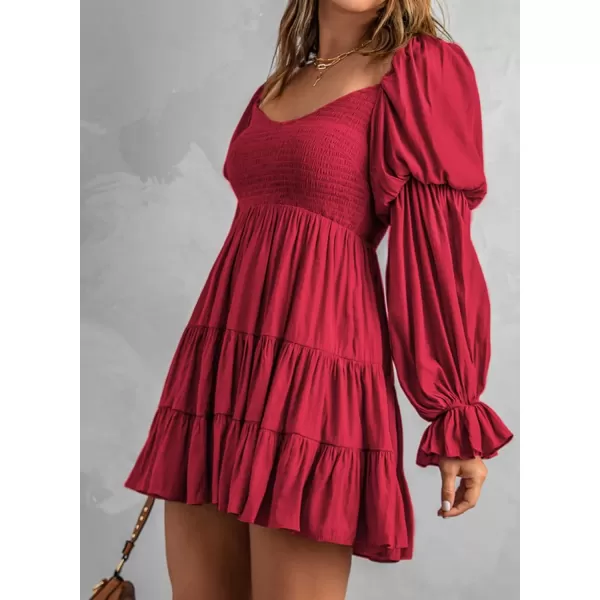 EVALESS Summer Dresses for Women 2022 Long Ruffle Sleeve V Neck Off Shoulder Elastic Waist Short Skater Casual Mini Dresses