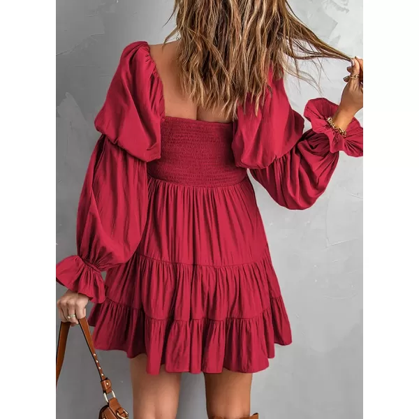 EVALESS Summer Dresses for Women 2022 Long Ruffle Sleeve V Neck Off Shoulder Elastic Waist Short Skater Casual Mini Dresses