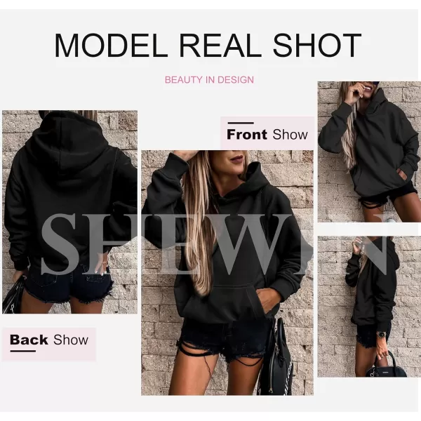 SHEWIN Women's Casual Hoodies Long Sleeve Solid Lightweight Pullover Tops Loose Sweatshirt with Pocket
