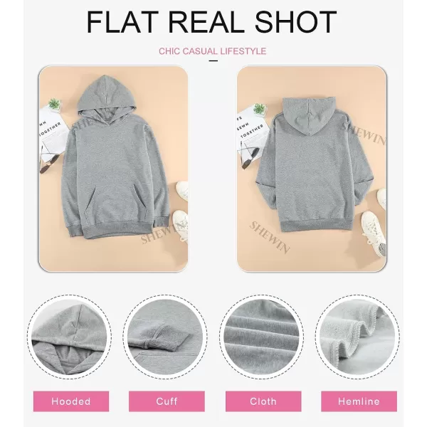 SHEWIN Women's Casual Hoodies Long Sleeve Solid Lightweight Pullover Tops Loose Sweatshirt with Pocket