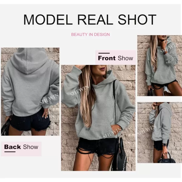 SHEWIN Women's Casual Hoodies Long Sleeve Solid Lightweight Pullover Tops Loose Sweatshirt with Pocket