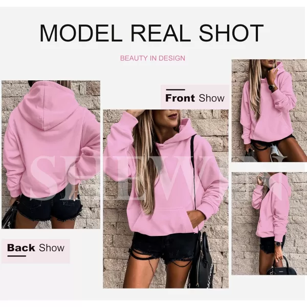 SHEWIN Women's Casual Hoodies Long Sleeve Solid Lightweight Pullover Tops Loose Sweatshirt with Pocket